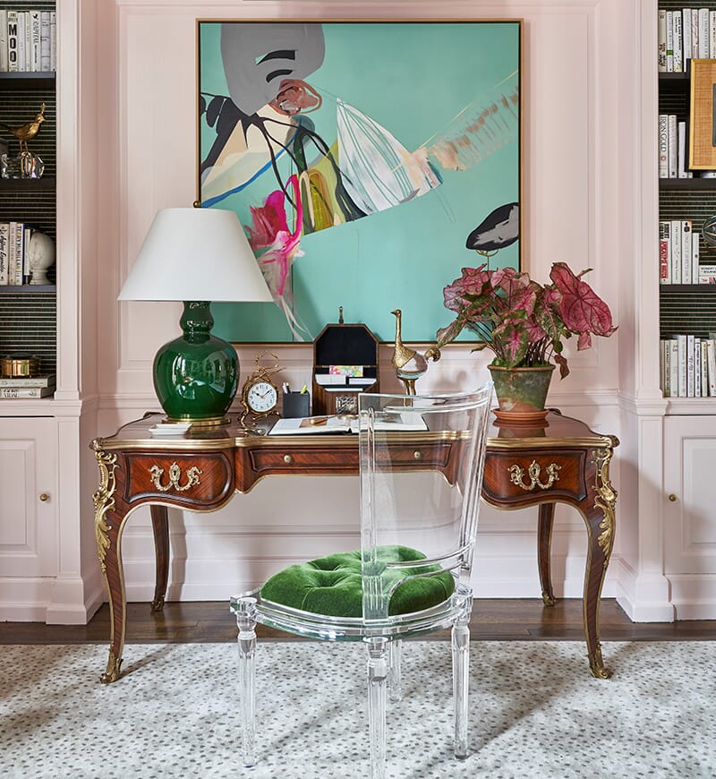 Add a lamp to any home office table for extra helpful light. Design by Corey Damen Jenkins and photo by Marco Ricca - LightsOnline Blog