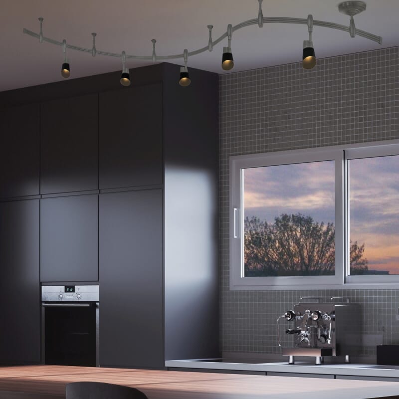 Quoizel Rogue Track Lighting - How to Style Track Lights and Chandeliers in the Same Space - LightsOnline Blog