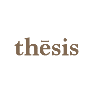 Thesis Lighting brand logo for modern chandeliers, pendants, wall lighting, and decorative home fixtures.