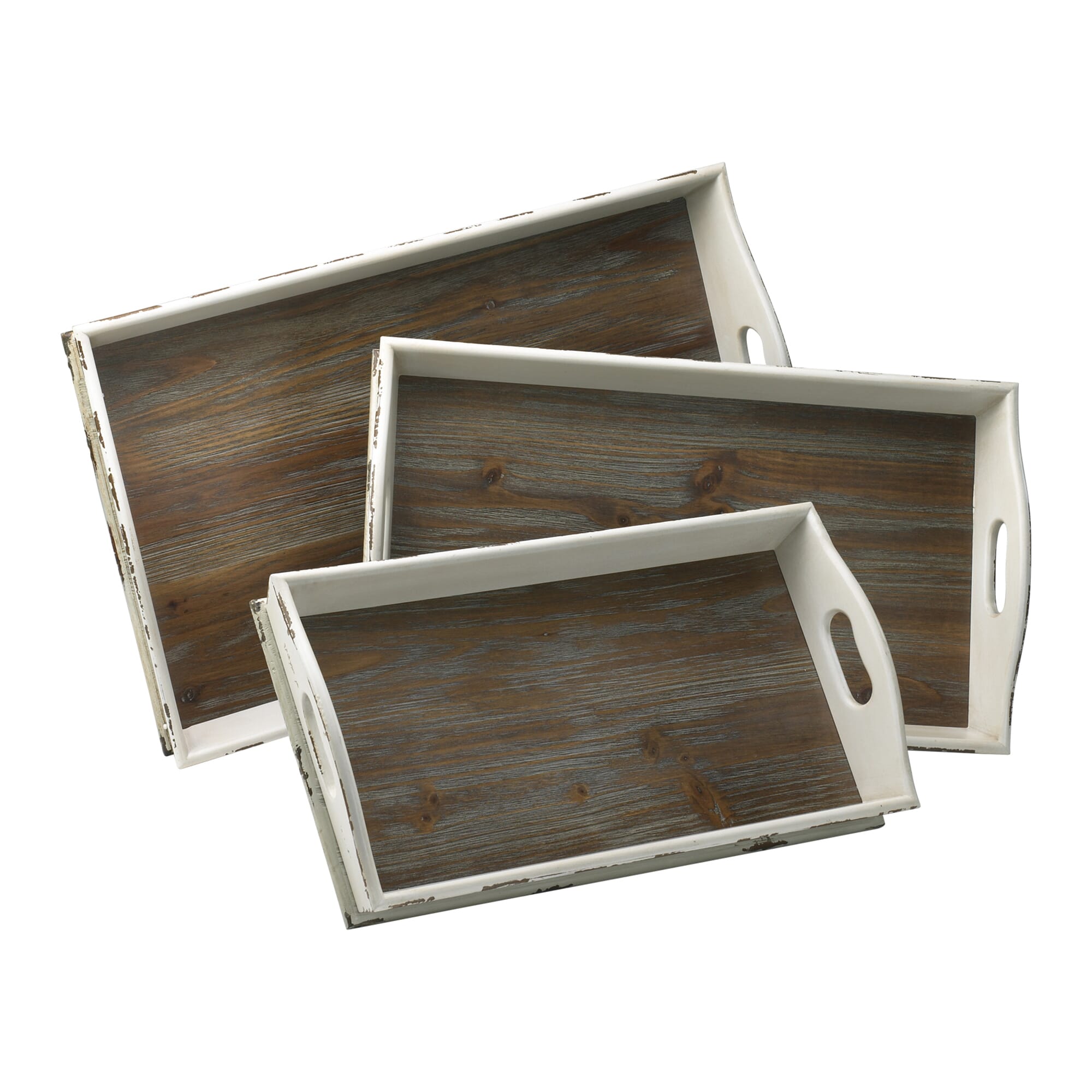 Alder Nesting Trays S/3 in Distressed White And Gray