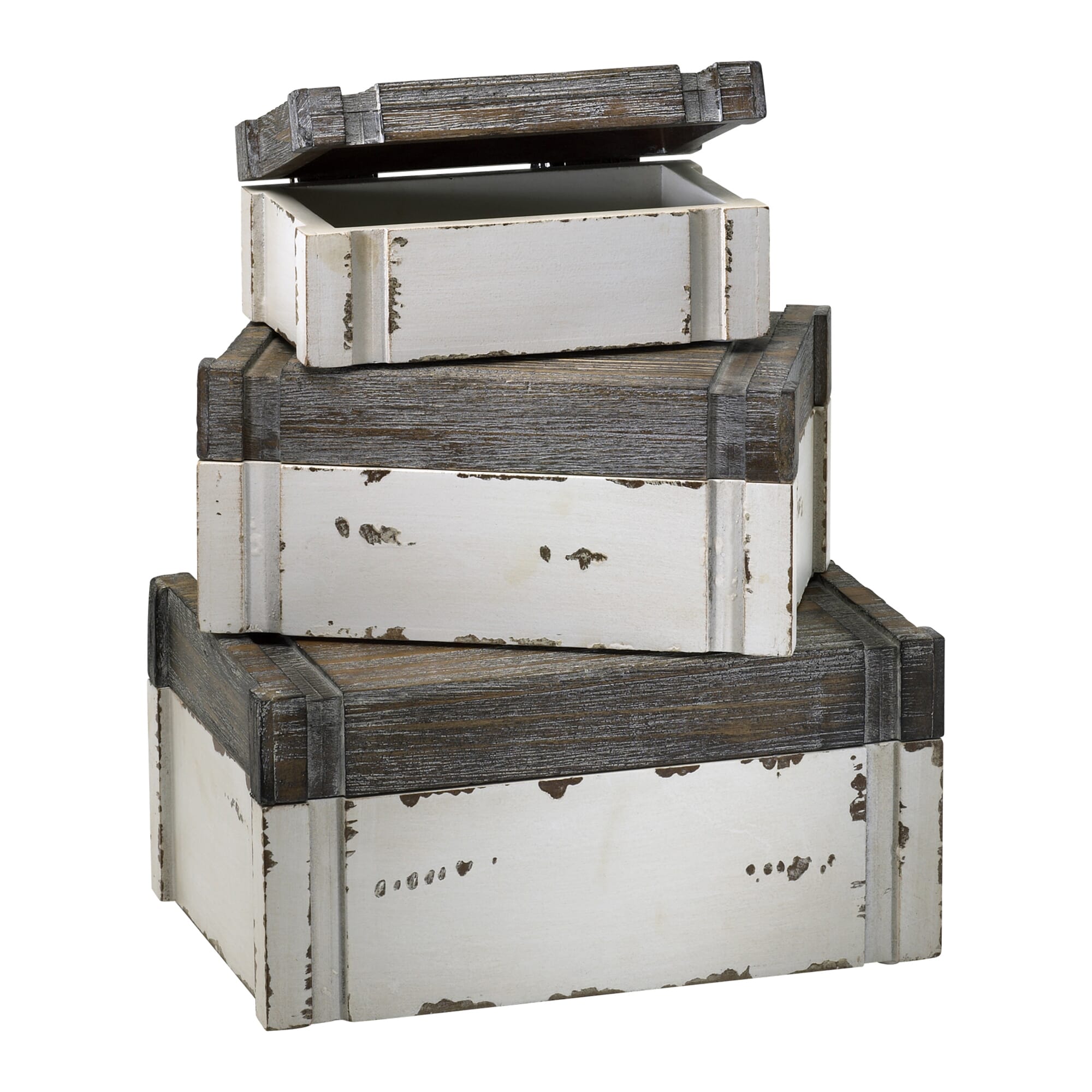 Alder Boxes S/3 in Distressed White And Gray