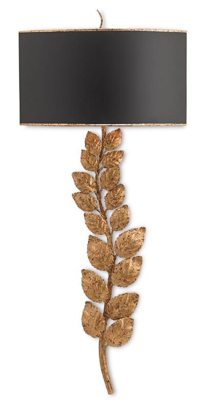 2-Light 38" Birdwood Wall Sconce in Textured Gold Leaf and Satin Black