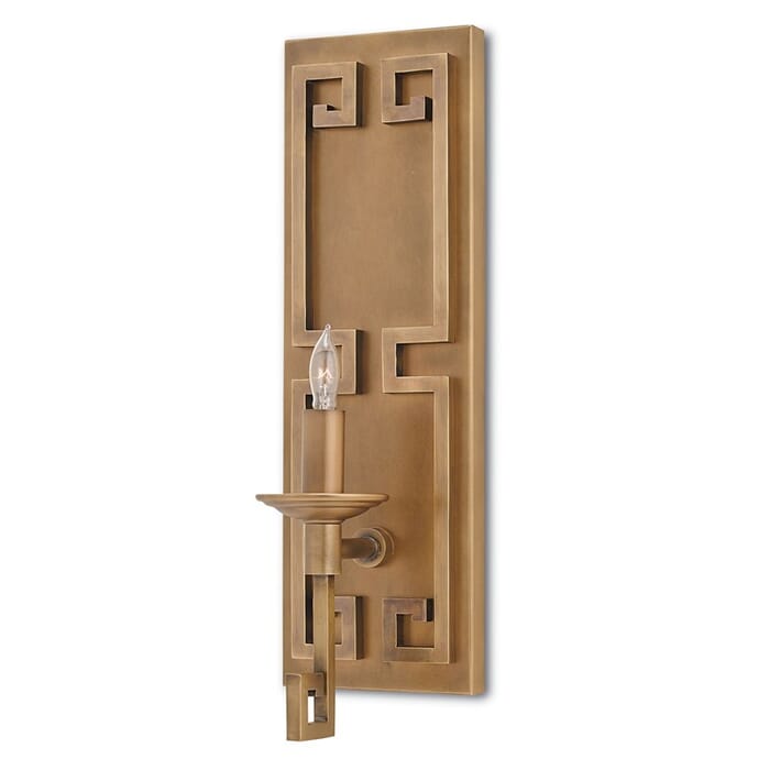 Currey & Company 17" Greek Key Wall Sconce in Antique Brass Currey & Company 17" Greek Key Wall Sconce in Antique Brass