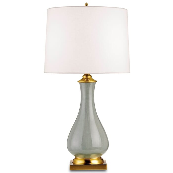 Currey & Company 31" Lynton Gray Table Lamp in Gray Crackle and Brass Currey & Company 31" Lynton Gray Table Lamp in Gray Crackle and Brass