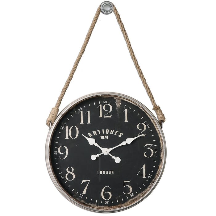 Uttermost Bartram 41" Wall Clock in Matte Black w/ Rope Accent Uttermost Bartram 41" Wall Clock in Matte Black w/ Rope Accent