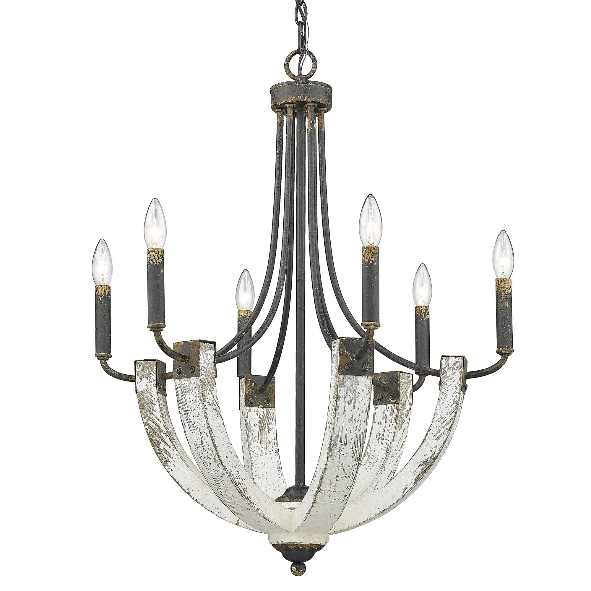 Golden Elwood 6-Light Rustic Chandelier in Antique Black Iron
