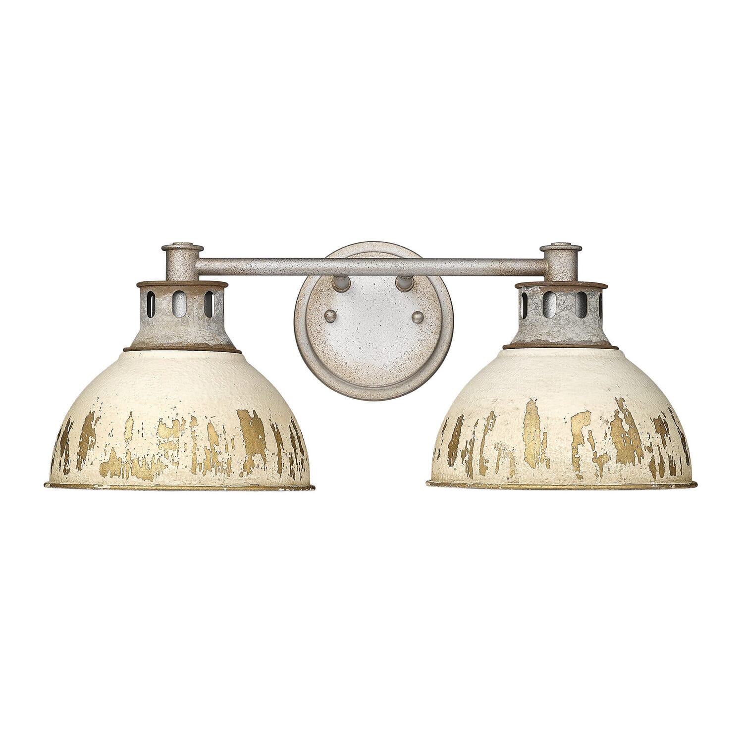 Aged Galvanized Steel Two Light Bath Vanity from the Kinsley Collection