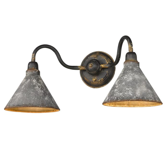 Golden Jasper 2-Light Bathroom Vanity Light in Antique Black Iron Golden Jasper 2-Light Bathroom Vanity Light in Antique Black Iron