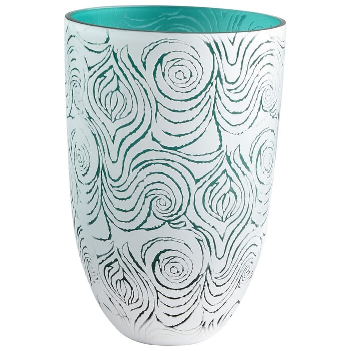 Cyan Design Destin 11.5" Glass Vase in White/Green Cyan Design Destin 11.5" Glass Vase in White/Green