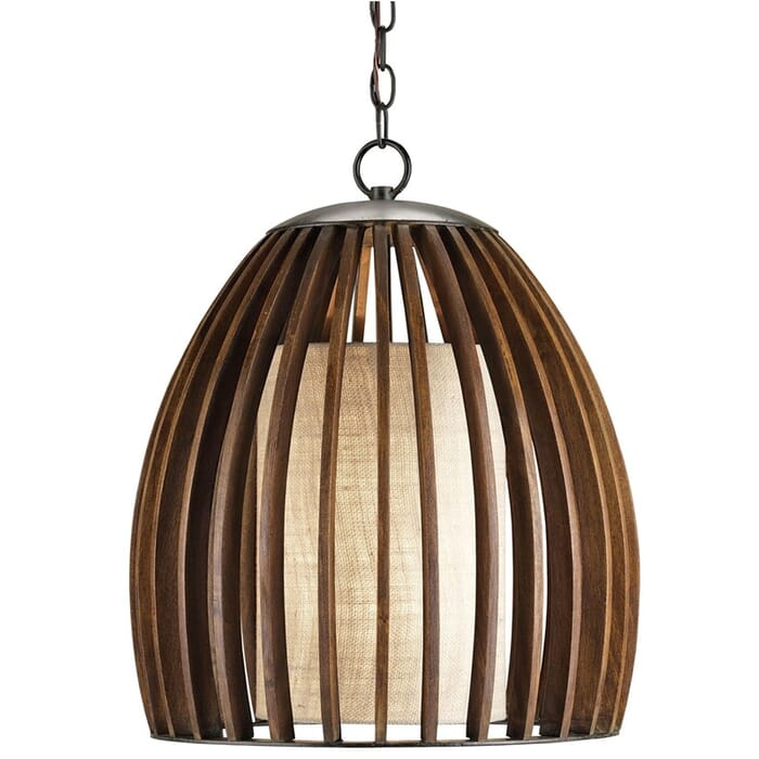 Currey & Company 19" Carling Pendant in Old Iron and Polished Fruitwood Currey & Company 19" Carling Pendant in Old Iron and Polished Fruitwood