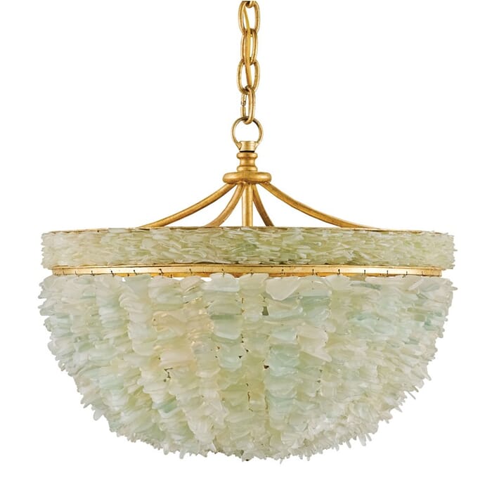 Currey & Company 3-Light 16" Bayou Pendant in Contemporary Gold Leaf and Seaglass Currey & Company 3-Light 16" Bayou Pendant in Contemporary Gold Leaf and Seaglass