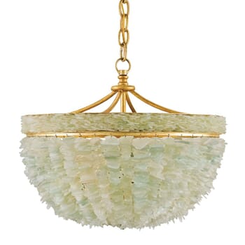 Currey & Company 3-Light 16" Bayou Pendant in Contemporary Gold Leaf and Seaglass