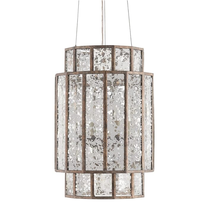 Currey & Company 4-Light 21" Fantasia Chandelier in Pyrite Bronze and Raj Mirror Currey & Company 4-Light 21" Fantasia Chandelier in Pyrite Bronze and Raj Mirror