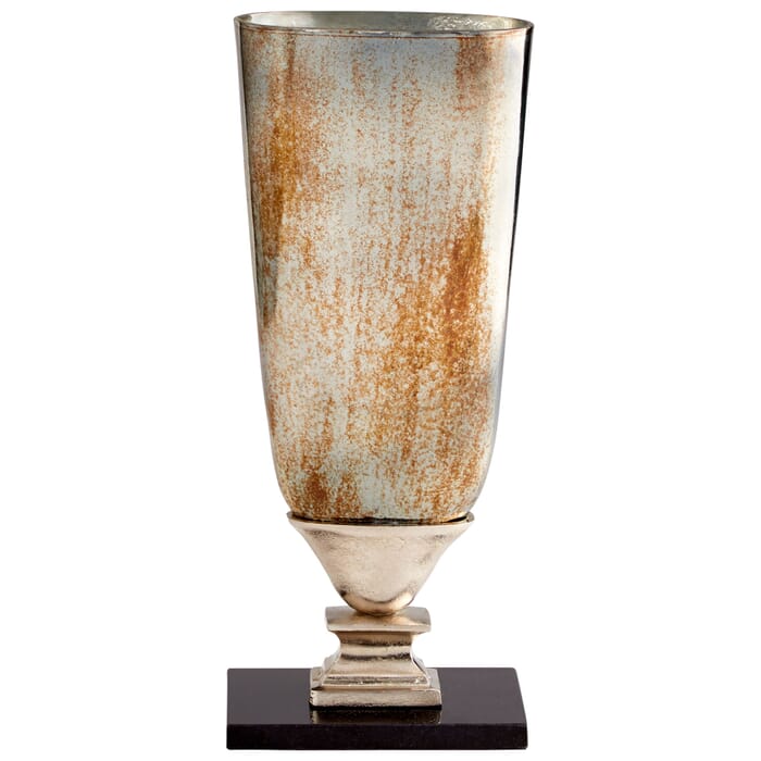 Cyan Design Small Chalice Vase in Nickel And Verdi Platinum Glass Cyan Design Small Chalice Vase in Nickel And Verdi Platinum Glass