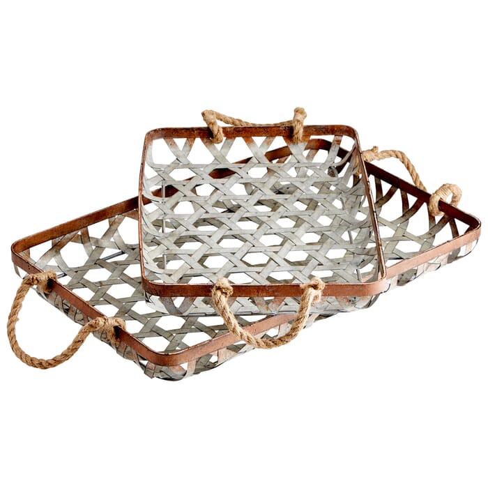 Cyan Design Prismo Trays in Galvanized And Jute Cyan Design Prismo Trays in Galvanized And Jute