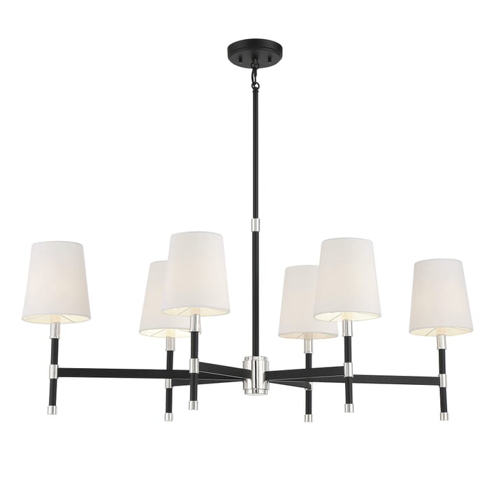 Savoy House Brody 6-Light Linear Chandelier in Matte Black with Polished Nickel Accents Savoy House Brody 6-Light Linear Chandelier in Matte Black with Polished Nickel Accents