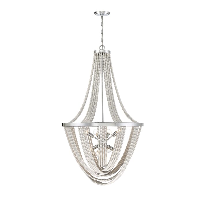 Savoy House Contessa 8-LightChandelier in Polished Chrome with Wooden Beads Savoy House Contessa 8-LightChandelier in Polished Chrome with Wooden Beads