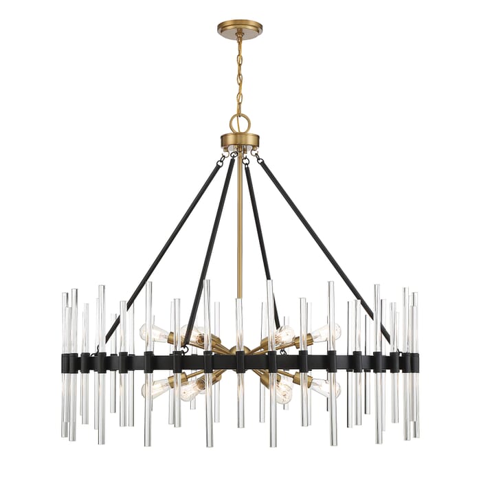 Savoy House Santiago 12-Light Chandelier in Matte Black with Warm Brass Accents Savoy House Santiago 12-Light Chandelier in Matte Black with Warm Brass Accents