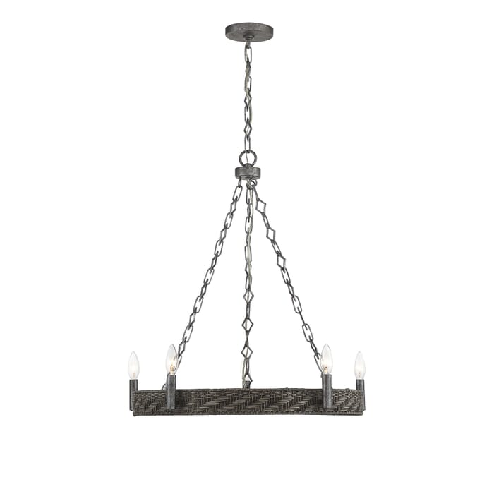 Savoy House Tripoli 5-Light Chandelier in Mottled Zinc with Gray Rattan Savoy House Tripoli 5-Light Chandelier in Mottled Zinc with Gray Rattan
