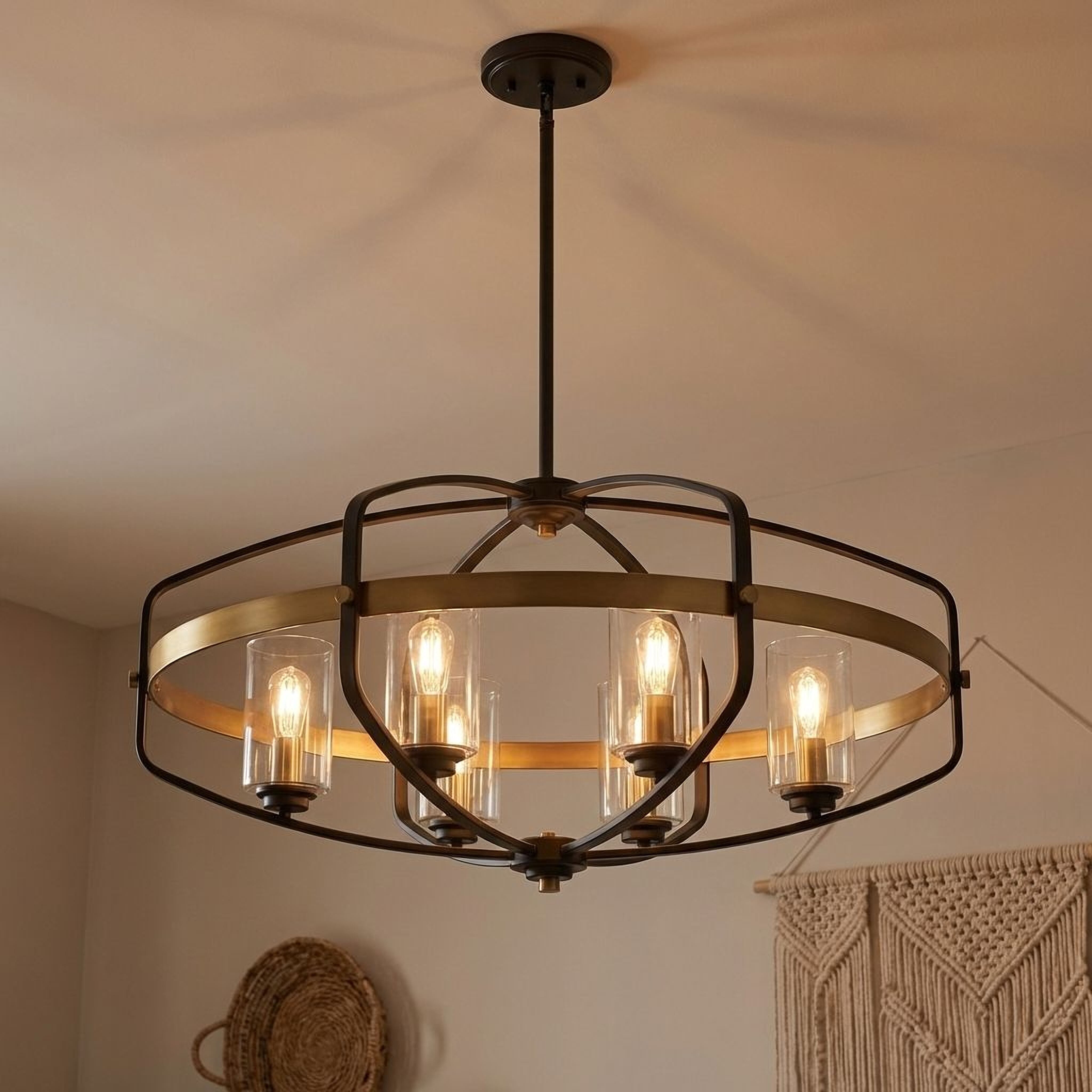 Kirkland 6-Light Linear Chandelier in English Bronze and Warm Brass