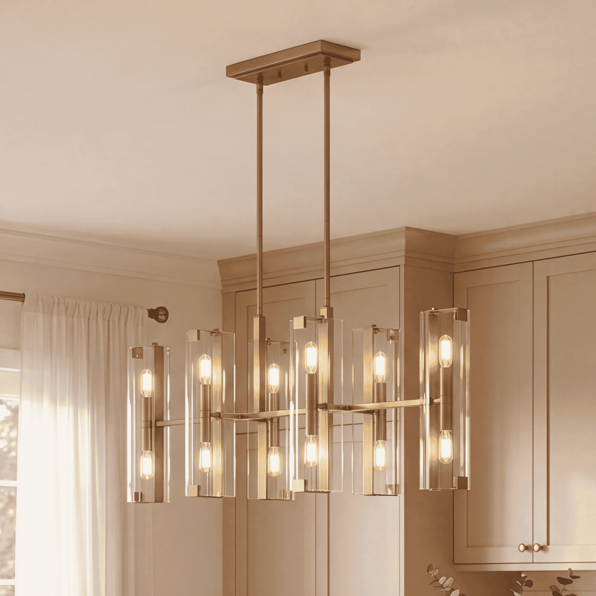 Winfield 12-Light Linear Chandelier in Warm Brass