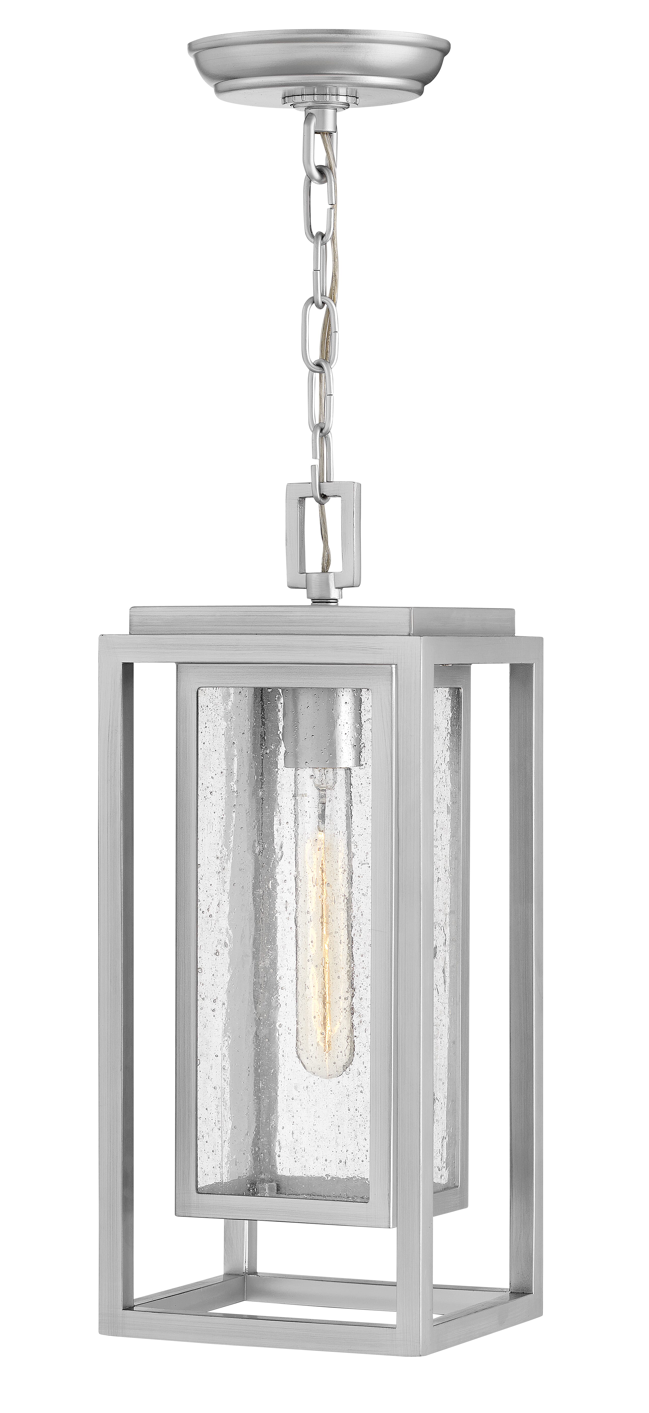 Satin Nickel LED Hanging Lantern from the Republic Collection