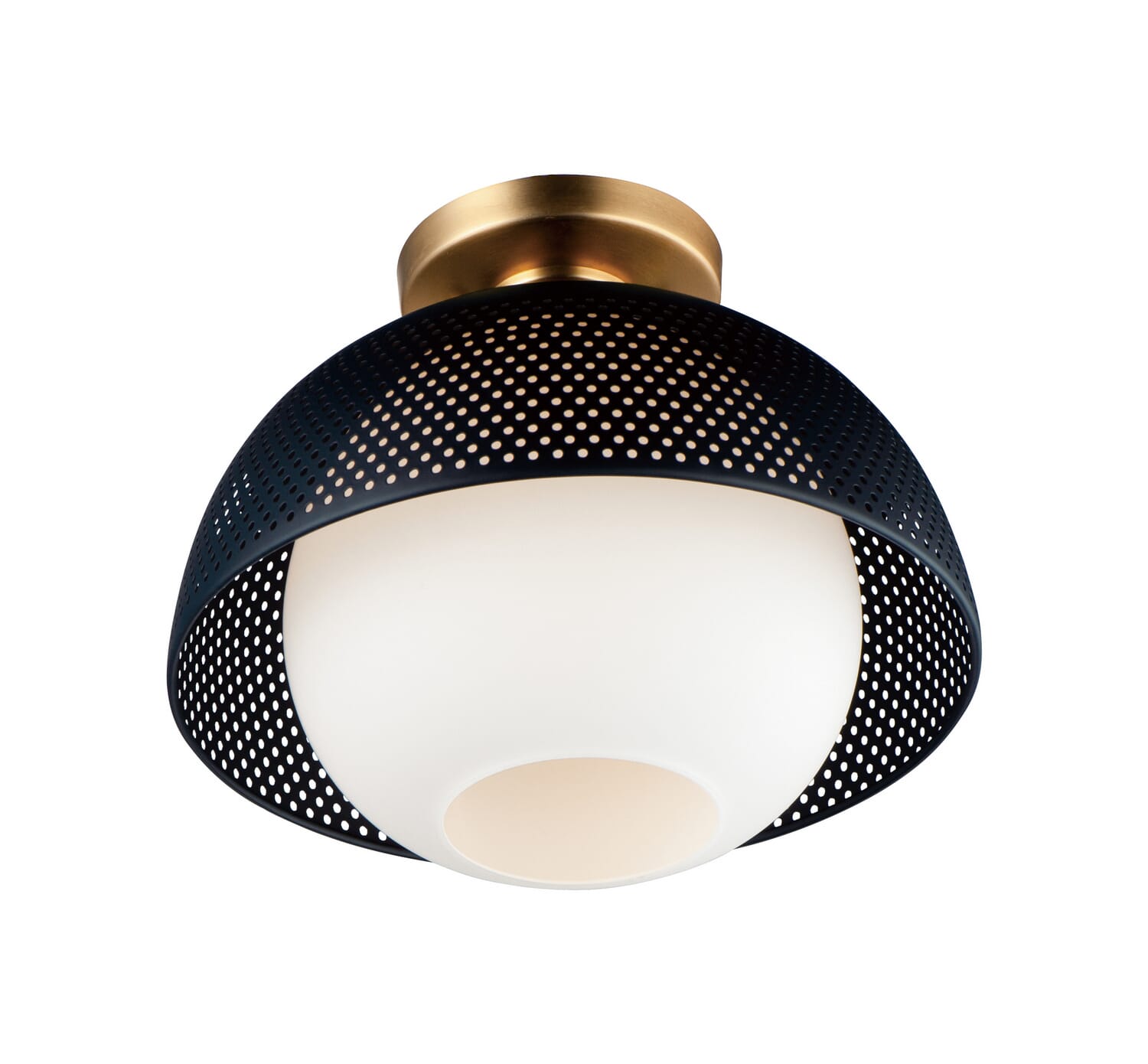 Black   Satin Brass One Light Flush Mount from the Perf Collection