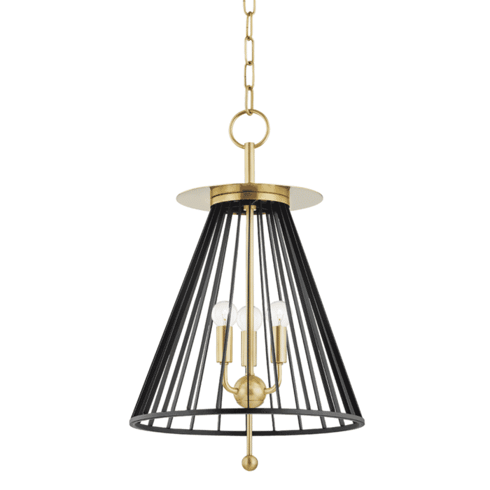 Hudson Valley Cagney 3-Light Pendant Light in Aged Brass and Black Hudson Valley Cagney 3-Light Pendant Light in Aged Brass and Black