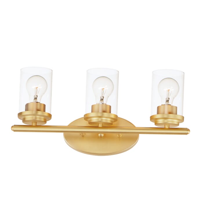 Corona 3-Light Bathroom Vanity Light in Satin Brass Corona 3-Light Bathroom Vanity Light in Satin Brass