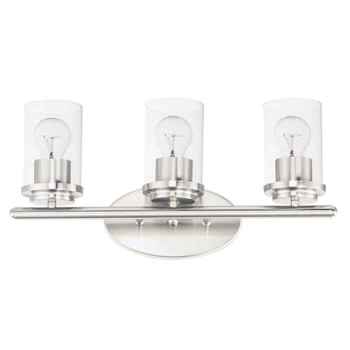 Corona 3-Light Bathroom Vanity Light in Satin Nickel Corona 3-Light Bathroom Vanity Light in Satin Nickel
