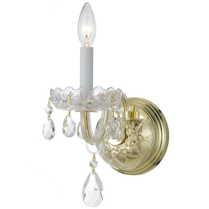 Crystorama Traditional Crystal 9" Wall Sconce in Polished Brass with Clear Spectra Crystals Crystorama Traditional Crystal 9" Wall Sconce in Polished Brass with Clear Spectra Crystals