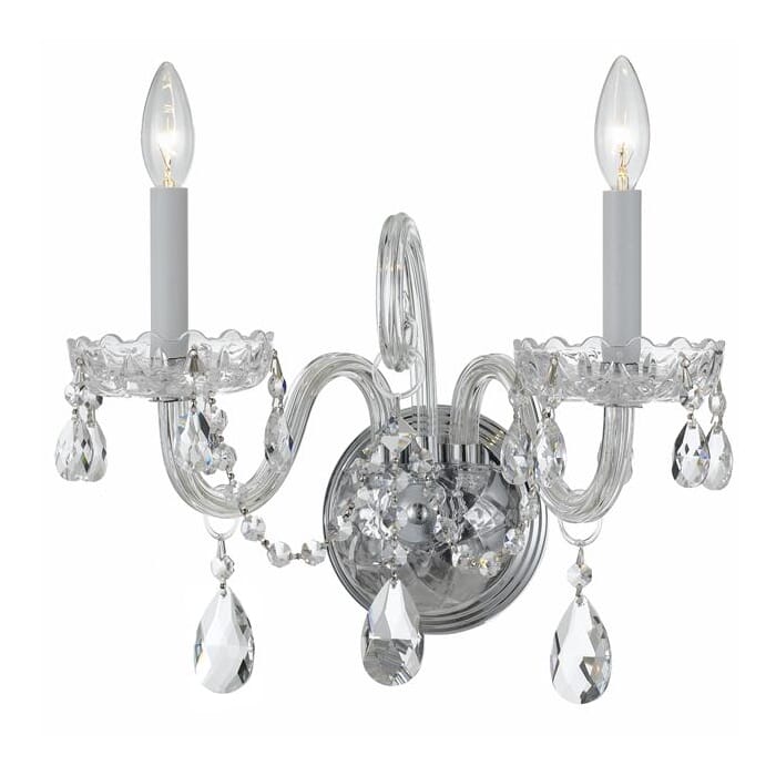 Crystorama Traditional Crystal 2-Light 12" Wall Sconce in Polished Chrome with Clear Hand Cut Crystals Crystorama Traditional Crystal 2-Light 12" Wall Sconce in Polished Chrome with Clear Hand Cut Crystals