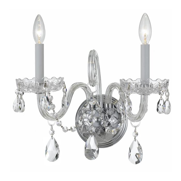 Crystorama Traditional Crystal 2-Light 12" Wall Sconce in Polished Chrome with Clear Swarovski Strass Crystals Crystorama Traditional Crystal 2-Light 12" Wall Sconce in Polished Chrome with Clear Swarovski Strass Crystals