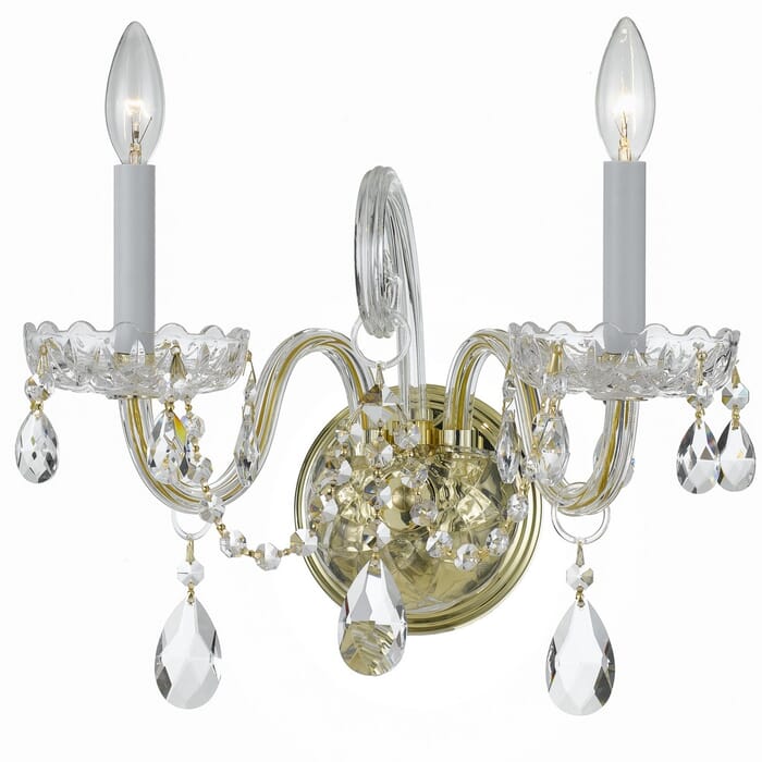 Crystorama Traditional Crystal 2-Light 12" Wall Sconce in Polished Brass with Clear Swarovski Strass Crystals Crystorama Traditional Crystal 2-Light 12" Wall Sconce in Polished Brass with Clear Swarovski Strass Crystals