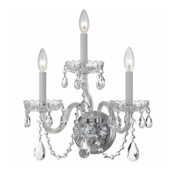 Crystorama Traditional Crystal 3-Light 15" Wall Sconce in Polished Chrome with Clear Hand Cut Crystals Crystorama Traditional Crystal 3-Light 15" Wall Sconce in Polished Chrome with Clear Hand Cut Crystals