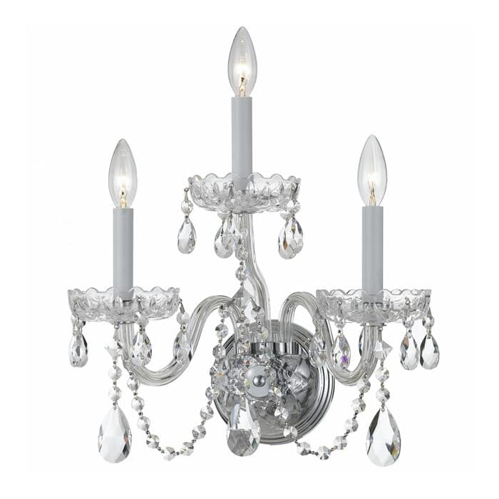 Crystorama Traditional Crystal 3-Light 15" Wall Sconce in Polished Chrome with Clear Swarovski Strass Crystals Crystorama Traditional Crystal 3-Light 15" Wall Sconce in Polished Chrome with Clear Swarovski Strass Crystals