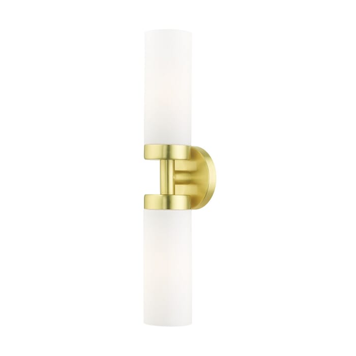 Aero 2-Light Bathroom Vanity Light in Satin Brass Aero 2-Light Bathroom Vanity Light in Satin Brass