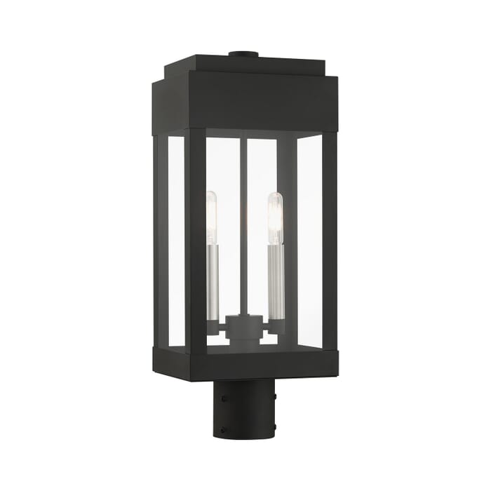 York 2-Light Outdoor Post Top Lantern in Black w with Brushed Nickels York 2-Light Outdoor Post Top Lantern in Black w with Brushed Nickels