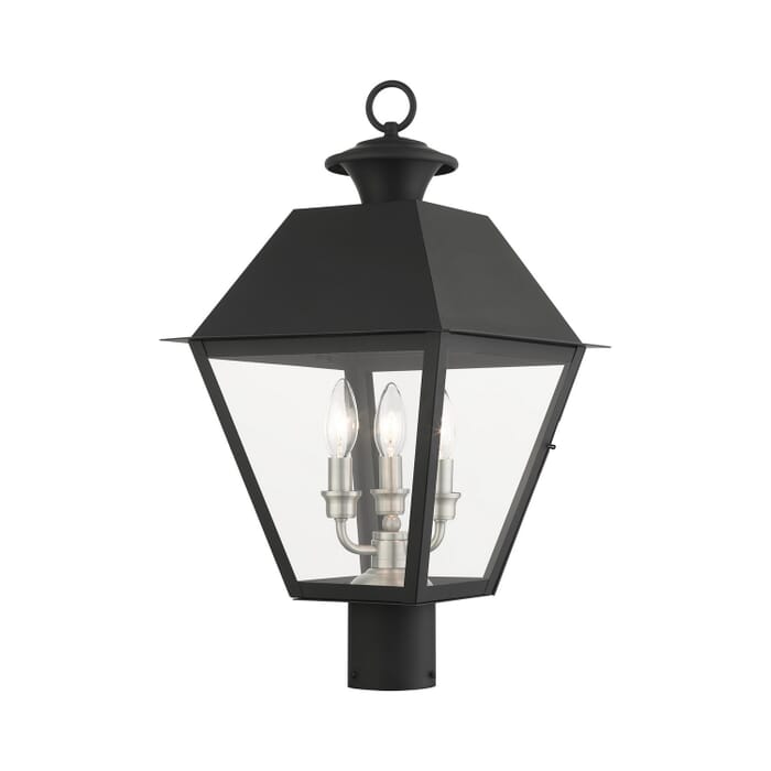 Wentworth 3-Light Outdoor Post Top Lantern in Black w with Brushed Nickel Cluster Wentworth 3-Light Outdoor Post Top Lantern in Black w with Brushed Nickel Cluster