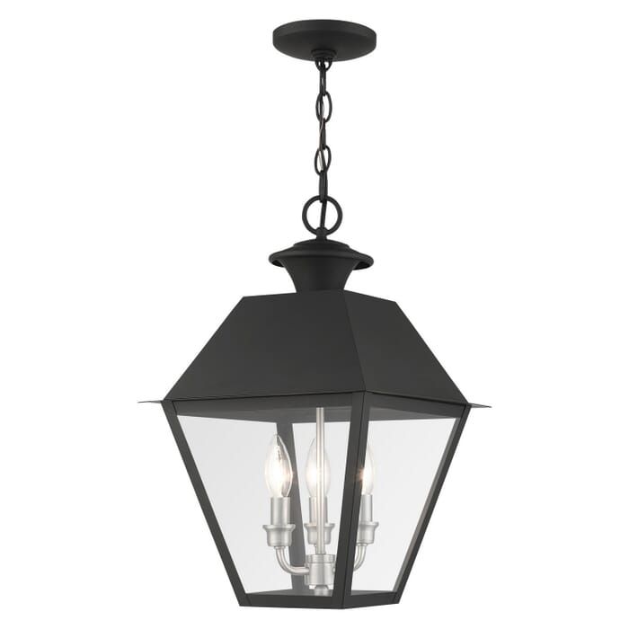 Wentworth 3-Light Outdoor Pendant in Black w with Brushed Nickel Cluster Wentworth 3-Light Outdoor Pendant in Black w with Brushed Nickel Cluster