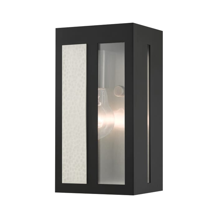 Lafayette 1-Light Outdoor Wall Lantern in Black w with Hammered Brushed Nickel Panels Lafayette 1-Light Outdoor Wall Lantern in Black w with Hammered Brushed Nickel Panels