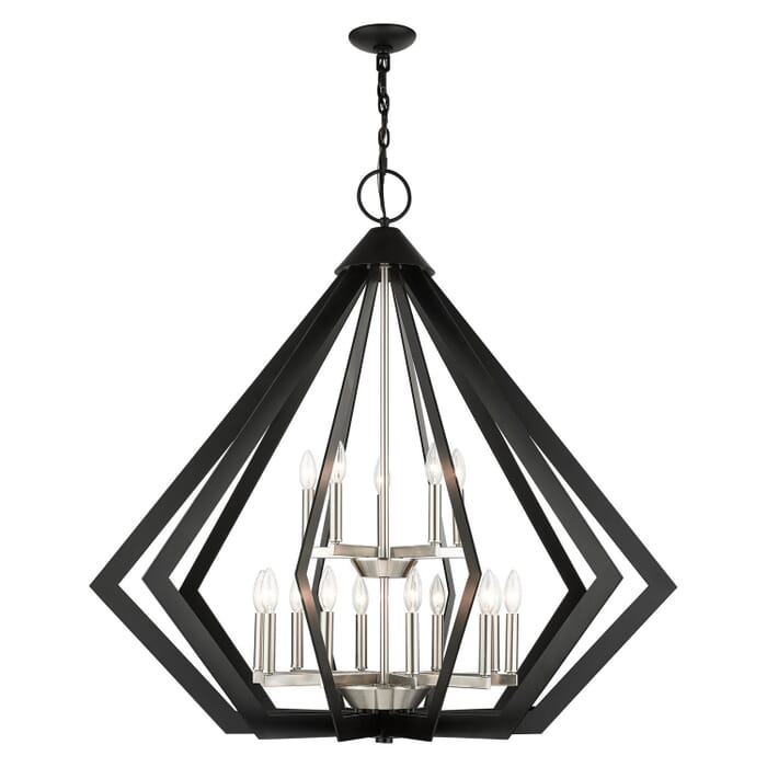 Prism 15-Light Foyer Chandelier in Black w with Brushed Nickel Cluster Prism 15-Light Foyer Chandelier in Black w with Brushed Nickel Cluster