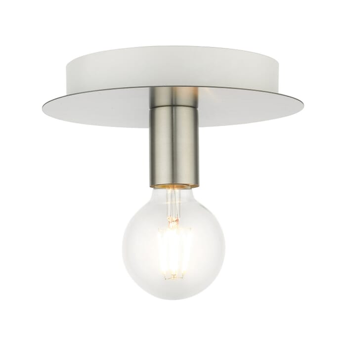 Hillview 1-Light Flush Mount in Brushed Nickel w with White Canopy Hillview 1-Light Flush Mount in Brushed Nickel w with White Canopy