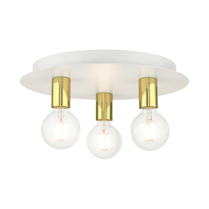 Hillview 3-Light Flush Mount in White w with Polished Brasss Hillview 3-Light Flush Mount in White w with Polished Brasss