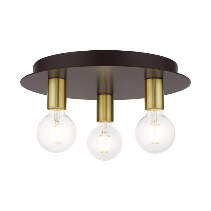 Hillview 3-Light Flush Mount in Bronze w with Satin Brasss Hillview 3-Light Flush Mount in Bronze w with Satin Brasss