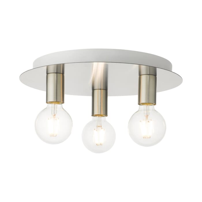 Hillview 3-Light Flush Mount in Brushed Nickel w with White Canopy Hillview 3-Light Flush Mount in Brushed Nickel w with White Canopy