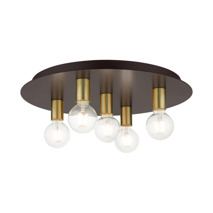 Hillview 5-Light Flush Mount in Bronze w with Satin Brasss Hillview 5-Light Flush Mount in Bronze w with Satin Brasss