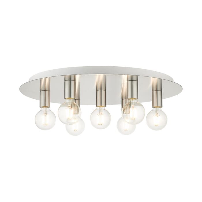 Hillview 7-Light Flush Mount in Brushed Nickel w with White Canopy Hillview 7-Light Flush Mount in Brushed Nickel w with White Canopy