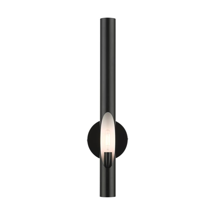 Acra 1-Light Wall Sconce in Shiny Black Acra 1-Light Wall Sconce in Shiny Black