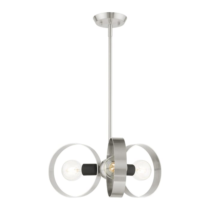 Modesto 3-Light Chandelier in Brushed Nickel w with Blacks Modesto 3-Light Chandelier in Brushed Nickel w with Blacks